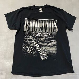 Gildan Badlands Shirt Button up Mens Size Large Black motorcycle South Dakota‎